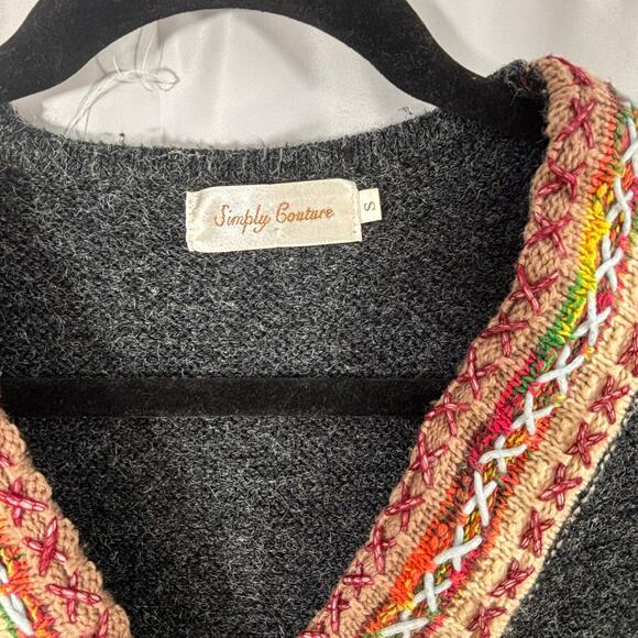 Simply Couture Women Small Gray Multi Long Cardigan Tribal Boho Hippie Peasant - Picture 6 of 6